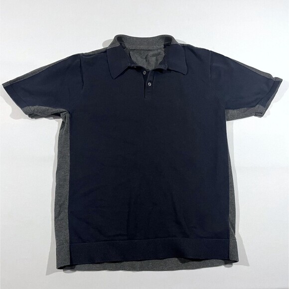 Aether Polo Shirt Men's Short Sleeve Blue Gray Two Tone Cotton Silk Blend Sz M - Picture 1 of 7